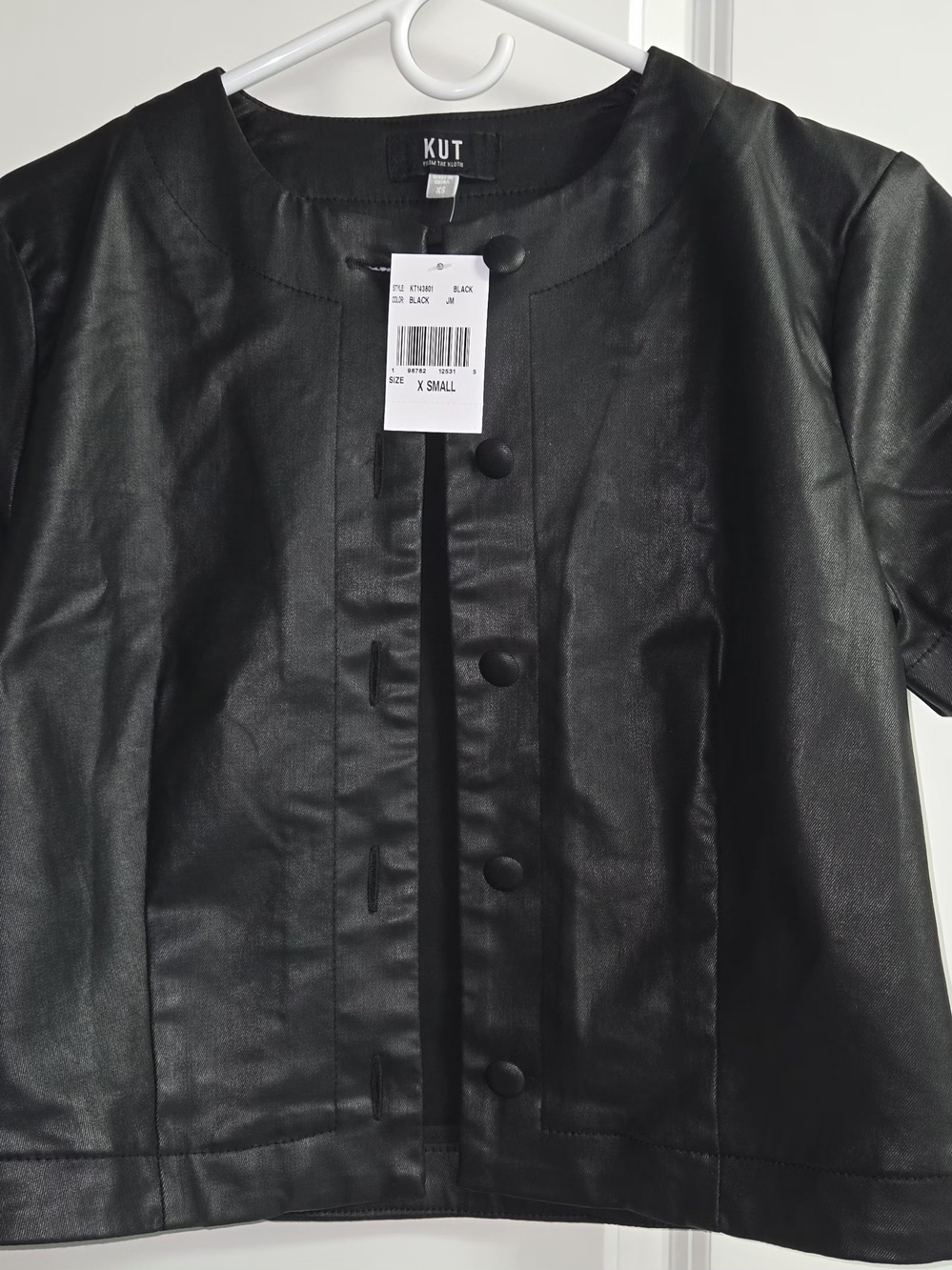 Kut from the Kloth Black Coated Button-Front Top